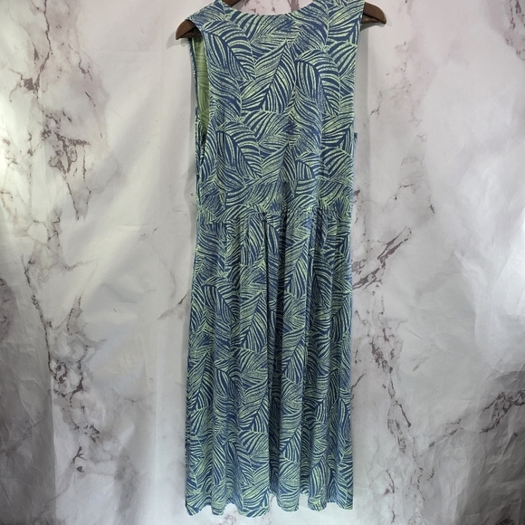 LL Bean Dress Womens Large Blue Green Maxi Sleeveless Tank Long Tropical Leaf V - Picture 5 of 10